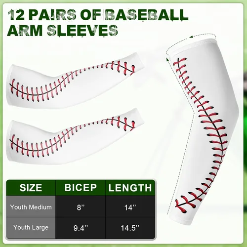 Miniatura 2 de Cozypower 12 pares de mangas de béisbol para jóvenes y niños, deportes, compresión de softbol, mangas de brazo para protección solar