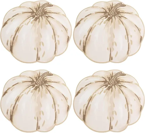 Simplebrand Juego de 4 manteles individuales con estampado de calabaza beige para cocina, resistentes a las manchas, protegen la mesa del comedor,