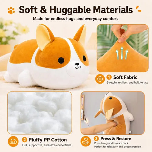 Miniatura 3 de Corgi - Peluche suave de perro Corgi, lindo Shiba Inu Akita, almohada de felpa para niños y niñas (15.7 pulgadas/15.7 in)