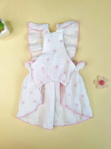 Miniatura 7 de QWINEE Vestido con estampado de corazón para perro y gato, decoración de lazo, lindo vestido de tutú para cachorro, falda tutú para chihuahua, Rosa