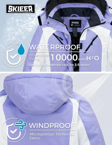 Miniatura 4 de Skieer Chaqueta de esquí impermeable para mujer, abrigo cálido de invierno con capucha para snowboard