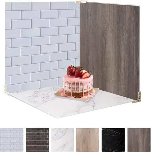Tablero grande de fondo de fotos de 24 x 24 pulgadas: 3 piezas de 6 patrones de fondos de fotografía de productos para joyería de alimentos, kit de