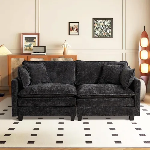 Miniatura 24 de Sofá seccional modular convertible de 76.7", sofás de dos plazas de chenilla con asiento profundo y cojines tipo loveseat para sala de estar, Beige
