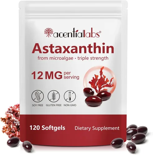 Astaxantina 12 mg, 120 cápsulas blandas – Antioxidante natural de microalgas para una piel sana, visión, articulación y apoyo cardíaco – Sin OMG,