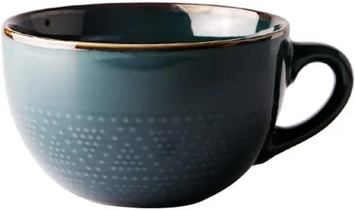 Miniatura 5 de Colias Wing Taza de café de cerámica con diseño de relieve de puntos de la serie clásica de 24 onzas, taza de viaje, beige, verde, amarillo, rosa