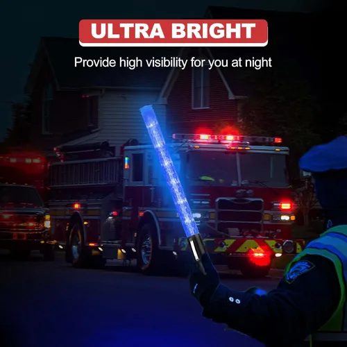 Miniatura 2 de 4 piezas de varita de tráfico de señal de 21 pulgadas con 3 modos de parpadeo y 6 luces LED, bastón de seguridad de tráfico con clip lateral