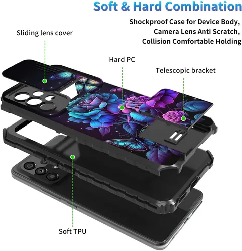 Miniatura 1086 de Funda para Samsung Galaxy S22 Ultra 5G, Galaxy S22 Ultra con cubierta de cámara deslizante, funda resistente de doble capa con función atril Black