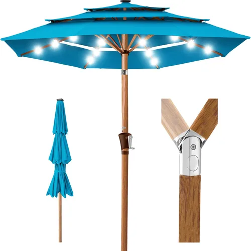 Miniatura 10 de Best Choice Products - Sombrilla solar de 10 pies de 3 niveles para patio, sombrilla de sol para exteriores, mercado, patio trasero, terraza, junto