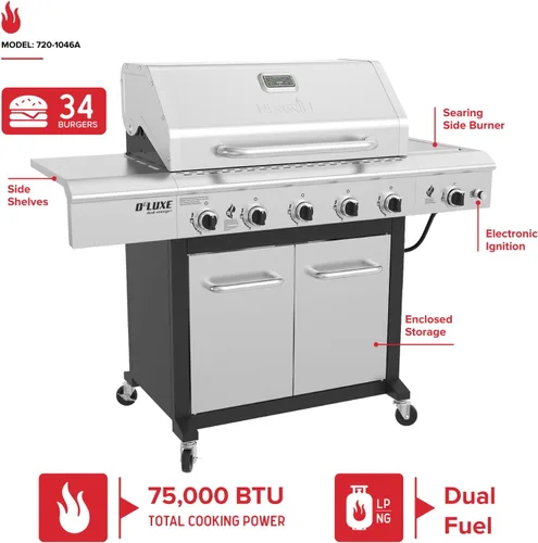 Miniatura 2 de Nexgrill Parrilla de Gas Propano Deluxe de 5 Quemadores con Mesa Lateral y Quemador Lateral de Sellado de Cerámica, 771 pulgadas cuadradas, 75000