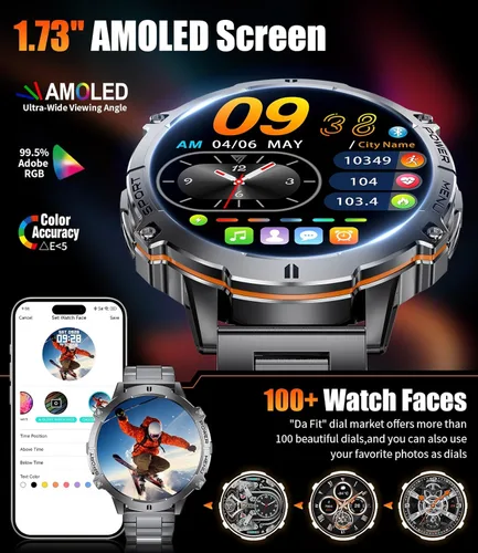 Miniatura 4 de Relojes inteligentes LIGE para hombres con batería de 900mAh (60+ horas de espera), pantalla AMOLED de 1.73" con Bluetooth, modo de llamada, más
