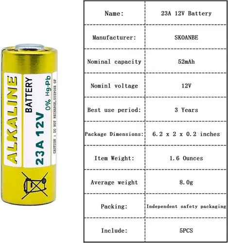 Miniatura 2 de SKOANBE 5PCS 23A 12V Batería alcalina A23 L1028 MN21 12Volts Batería