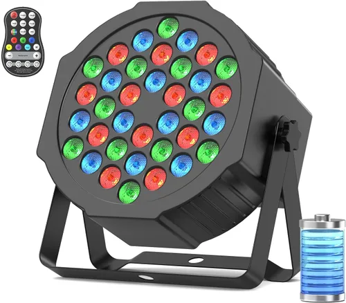 HOLDLAMP Luces Par recargables de 36 W RGB alimentadas por batería, luces LED inalámbricas para DJ, activadas por sonido y control remoto para 1