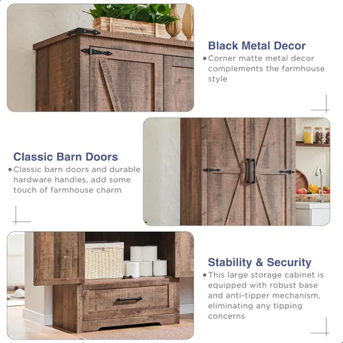 Miniatura 4 de Gabinete de despensa de cocina estilo granja - Gabinetes de almacenamiento de cocina de madera de 72" de alto con estantes ajustables y 2 puertas