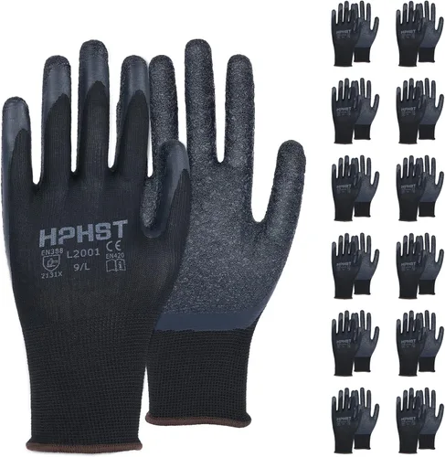 Guantes de trabajo de látex de goma con recubrimiento para manos - Guantes de trabajo de seguridad - Excelente agarre para construcción, almacén,