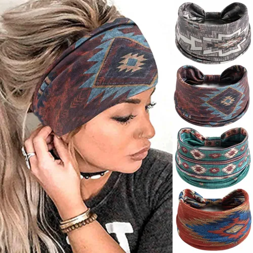 Miniatura 13 de Diademas bohemias para mujer, bandas anchas elásticas para el cabello, bandas para la cabeza anudadas, bandas para la cabeza turbante para yoga