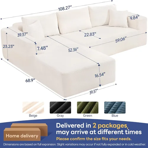 Miniatura 3 de Brage Living Sofá modular modular 2025 de 108 pulgadas, cómodo sofá modular sin hueso con diván en forma de L, sofá de asiento profundo para sala