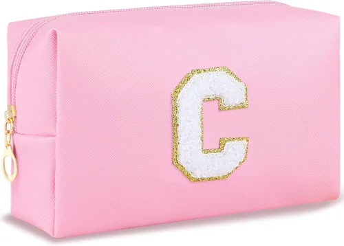 Miniatura 134 de URSKYTOUS Regalos para niñas, bolsa de maquillaje con inicial, bolsa de cosméticos personalizada con cremallera, bonita bolsa de aseo de viaje, Azul