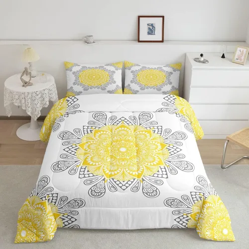Miniatura 15 de Erosebridal Chic - Juego de edredón de flores tamaño Queen, juego de ropa de cama estética con mandala, juego de edredón gris turquesa, juego