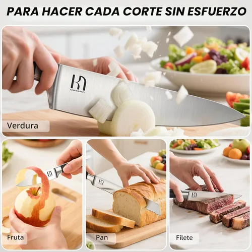 Miniatura 6 de KnifeSaga - Juego de cuchillos, 15 piezas de bloque de cuchillos de cocina con afilador, juego de cuchillos de acero inoxidable de alto carbono