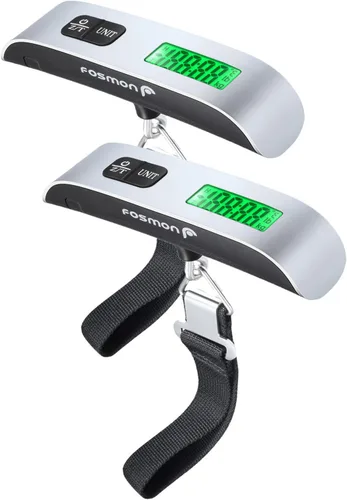 Fosmon Báscula digital de equipaje (paquete de 2), pantalla LCD de retroiluminación de temperatura, báscula de equipaje con capacidad de 110 libras,