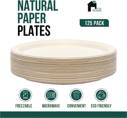 Miniatura 2 de EconoHome Platos de papel compostables de 10 pulgadas, platos desechables ecológicos hechos de fibra de bagazo o caña de azúcar, aptos