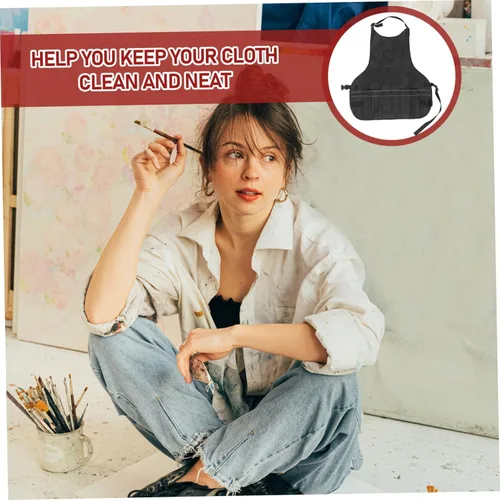 Miniatura 6 de ABOOFAN Adjustable Artist Apron with Tool Storage Oilproof Painting Work Clothes for Comfortable Use Black S