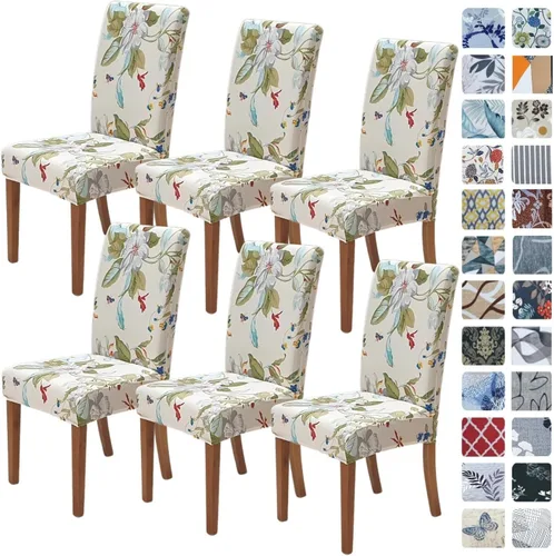 Miniatura 91 de SPRINGRICO Paquete de 6 fundas blancas para sillas de comedor, fundas elásticas para sillas de comedor con diseño floral, de elastano lavable