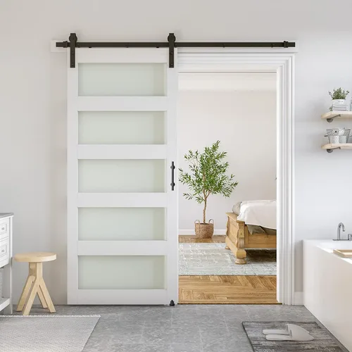 Miniatura 19 de SMARTSTANDARD Puerta de granero de vidrio de 36 x 84 pulgadas con kit de herramientas de 6.6 pies incluido, vidrio de 5 paneles, requiere montaje