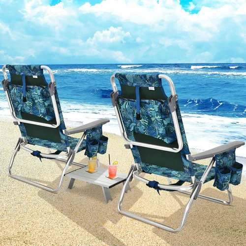 Miniatura 2 de S AFSTAR Juego de sillas de playa plegables, paquete de 2 sillas plegables y mesa pequeña de aluminio, sillas de camping ajustables de 5 posiciones