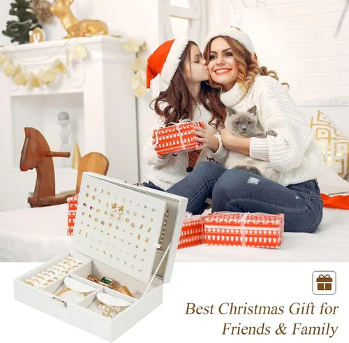 Miniatura 8 de Joyero organizador para mujeres y niñas, caja de joyería mejorada con 8 bolsas adicionales libres de deslustre, contenedor de almacenamiento