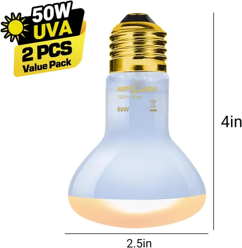 Miniatura 2 de REPTI ZOO Lámpara de calor para reptiles, paquete de 2 lámparas de 50 W para reptiles UVA luz diurna lámpara de calefacción bombilla bombilla luz
