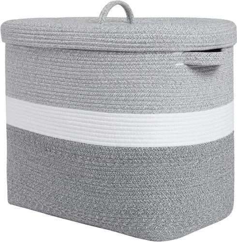 Miniatura 14 de Cesta de almacenamiento rectangular extragrande de 22 x 14 x 18 pulgadas con tapa, cesta de almacenamiento grande de cuerda de algodón, cesta