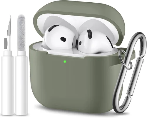 Funda protectora completa de silicona suave para AirPods 4 con llavero y kit de limpieza, compatible con Apple Airpods 4 para mujeres y hombres
