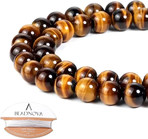 Miniatura 91 de Cuentas de ónix negro BEADNOVA con cuentas de cristal natural, piedras preciosas, redondas, sueltas, curativas de energía con cordón elástico de 01)