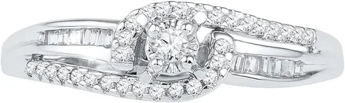Miniatura 2 de D-GOLD DGOLD - Anillo de compromiso de plata de ley y diamante redondo (1/5 CTTW), Metal, Diamante