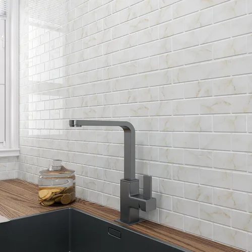 Miniatura 4 de Livelynine 16 Azulejos de Oro de Mármol Despegar y Pegar Salpicaduras para Cocina Adhesivos de Azulejos de Pared para Baño Salpicaduras Impermeables
