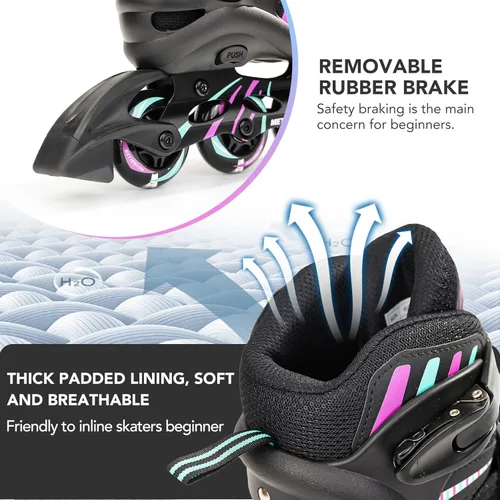 Miniatura 4 de METROLLER Patines en línea ajustables para niñas y niños con ruedas iluminadas, patines en línea para niños y jóvenes, cuchillas divertidas