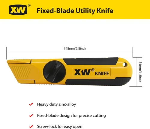 Miniatura 5 de XW Cuchillo utilitario de hoja fija, cortador de paneles de yeso resistente no retráctil, 10 cuchillas adicionales incluidas, paquete de 2