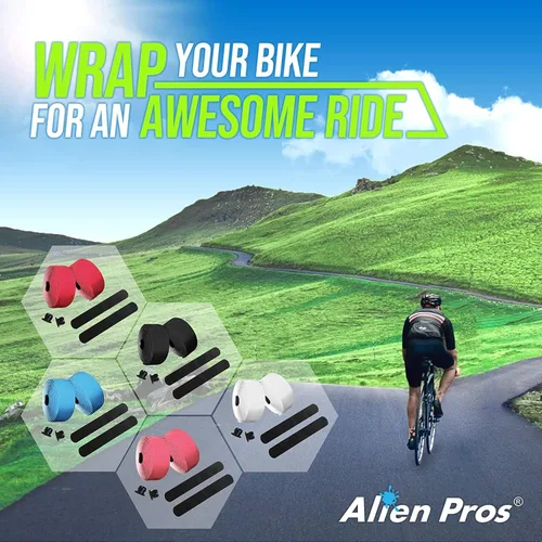 Miniatura 6 de ALIEN PROS Cinta para manillar de bicicleta de poliuretano (juego de 2) negro, rojo, blanco, rosa, azul, mejora el agarre de tu bicicleta con estas