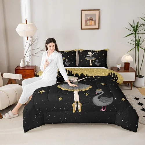 Miniatura 49 de Manfei - Juego de edredón para amantes de la gimnasia y la danza, tamaño individual, juego de ropa de cama romántica con diseño de cielo estrellado