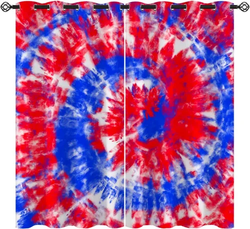 America - Cortinas opacas de teñido anudado para niñas y niños, decoración del hogar, hippie, rojo, azul, abstracto, con ojales en espiral, cortinas
