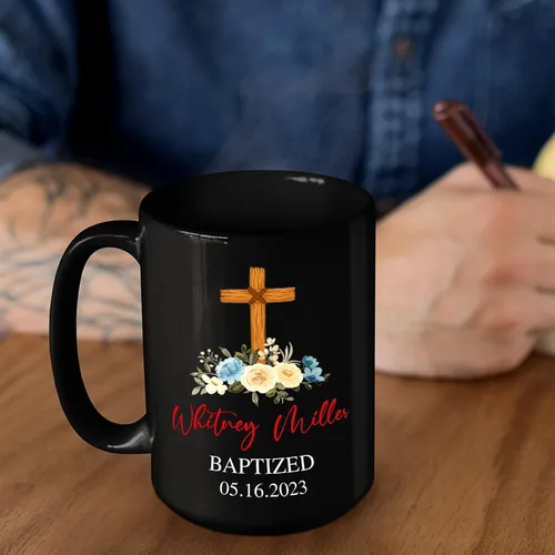 Miniatura 6 de Personalized Baptism Coffee Mug Gift With Baby Name & Date Baptized, Customized Baby Baptism Christening Black Ceramic Mug Gift For Dad Mom