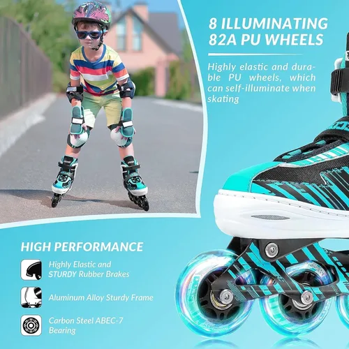 Miniatura 3 de Patines en línea ajustables para niños y niñas de 5-8 y 8-12 años con ruedas iluminadas, patines para niños de 4-12 años, patines para adolescentes