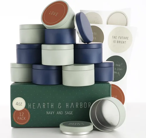 Miniatura 9 de Hearth & Harbor Tarros de vela de lata para hacer velas, contenedores de velas de bricolaje con tapas, tarros de velas de metal, almacenamiento