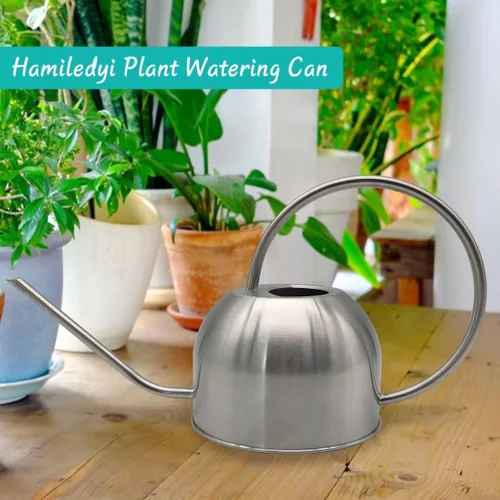 Miniatura 2 de Hamiledyi Regadera de acero inoxidable de 50 onzas con boquilla larga de metal, regadera de flores para interiores y exteriores, para jardín