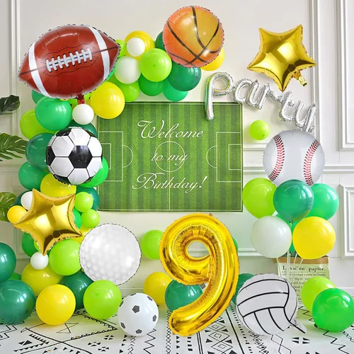 Miniatura 7 de 9 globos deportivos, fútbol, baloncesto, béisbol, voleibol, golf y fútbol, globo de aluminio de Mylar con número de cumpleaños deportivo