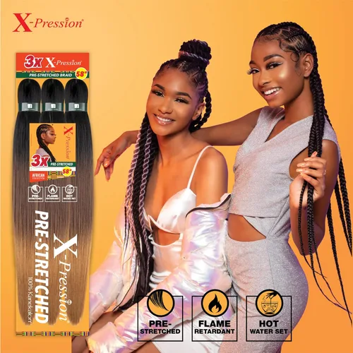 Miniatura 4 de Sensationnel X-Pression - Trenzas prestiradas, 3 unidades, 58 pulgadas, paquete de 1 unidad, 1B