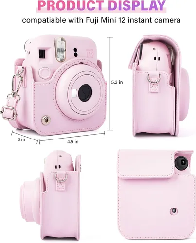 Miniatura 2 de Funda para cámara instantánea Fuji Mini 12, adorable funda de piel sintética con lazo, compatible con cámara Fuji Instax Mini 12, bolsa para cámara