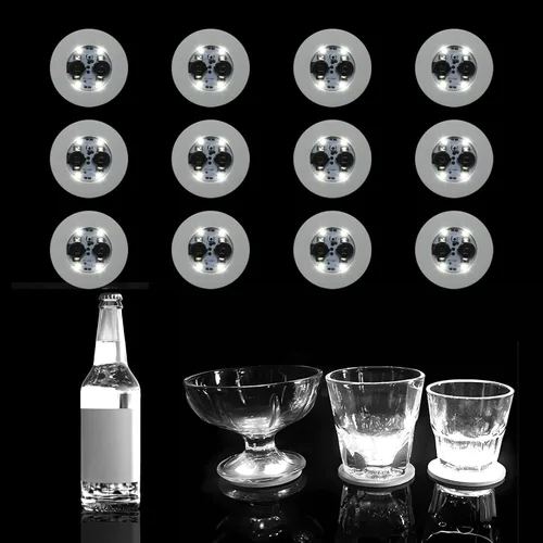 12 posavasos con luz LED blanca para decoración de bebidas para fiesta de bar | Glowing Effect for Bar & Wedding Parties. Sticks to Bottles or
