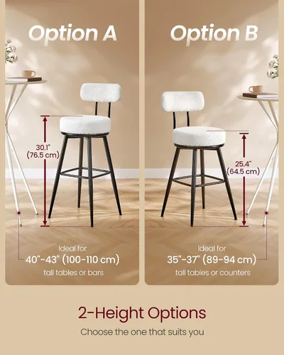 Miniatura 7 de VASAGLE Juego de 2 taburetes de bar giratorios de 360°, taburetes de bar de altura de mostrador con respaldo, tela Boucle, contemporáneo moderno